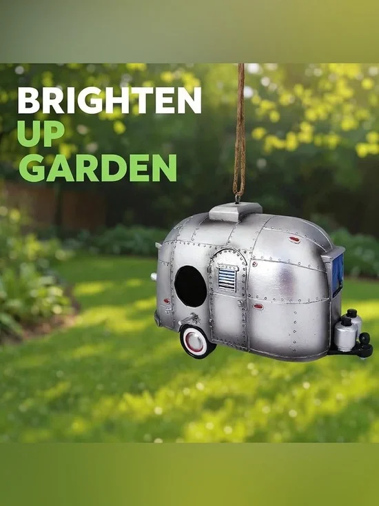 Silver Airstream Camper Hanging Birdhouse - Decorative Home Accent - Picture 2 of 2